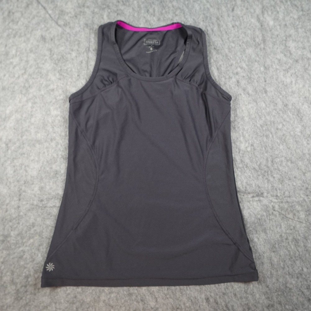 Athleta Tank Women Small Gray Racerback Mesh Back‎ Zip Pocket Athletic 221069
